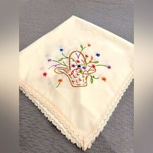 Vtg Embroidered Grandma’s tablecloth mini 28 x 29” 70’s-80’s retro